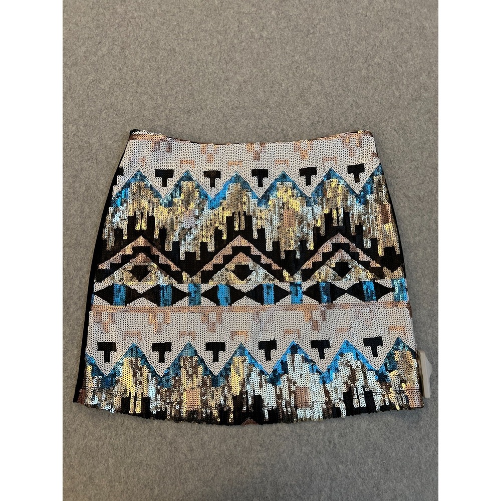 Lulumari Mini Skirt Women's Large Geometric Sequin Party Festival Party Club NWT